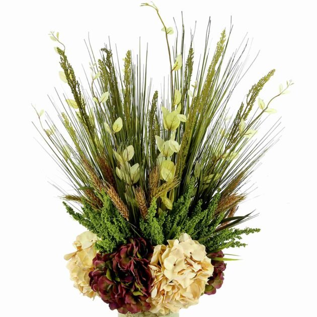 Fall Arrangement with Hydrangea, Heather and Grass in a Label Vase - Image 5